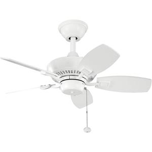 Kichler Canfield 30" Ceiling Fan in White, 5-Blade Indoor/Outdoor Fan with Pull Chain Controls, (30" W x 15" H), 300103WH