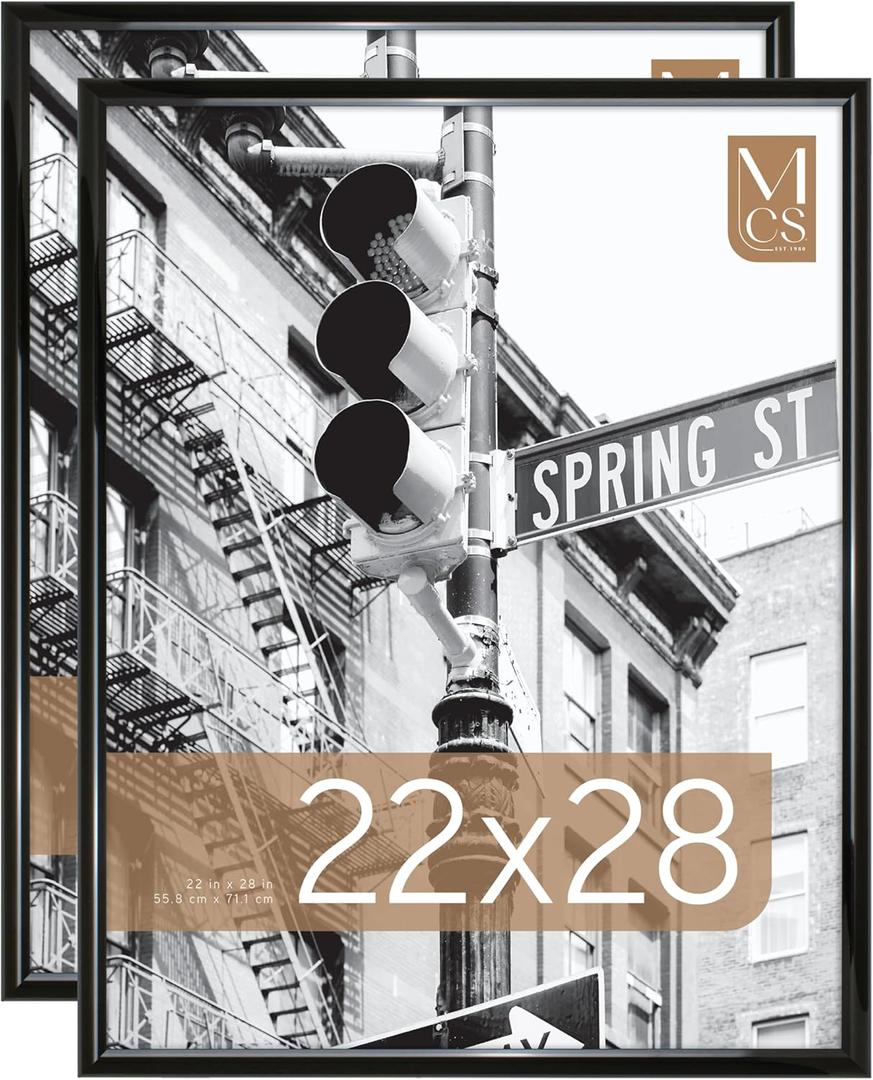 MCS Trendsetter 22x28 Poster Frame Black High-Gloss, Vertical & Horizontal Wall Hanging Large Picture Frame for Photos, Posters & Art Prints (2-Pack)