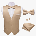 Barry.Wang Mens Suit Vest Bow Tie Set 4PCS Formal V-neck Slim Fit Casual Solid Color Waistcoat Wedding Party Tuxedo
