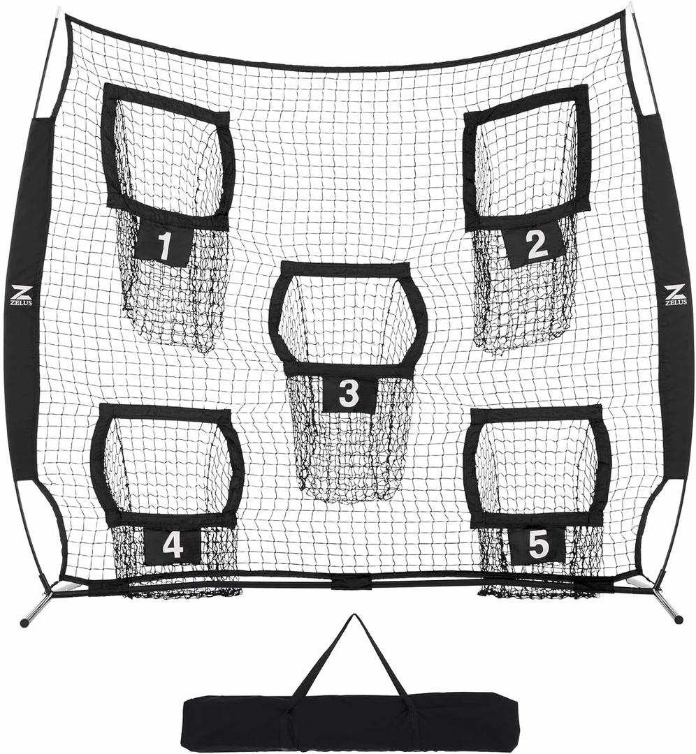 ZELUS 7 x 7ft Football Trainer Throwing Net | Training Target Practice with 5 Targets | Great for Quarterback | Includes Carry Bag (Black)
