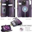 Defencase for iPhone 16 Pro Magnetic Wallet Case Compatible with Magsafe with RFID Blocking Zipper Strap Card Holder for Women Men PU Leather Detachable Case for iPhone 16 Pro (6.3 inches), Purple