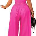 Womens Cargo Jumpsuit Sexy Strapless One Piece Outfit Off Shoulder Top Ruched Wide Leg Rompers Overalls (Pink, XL)