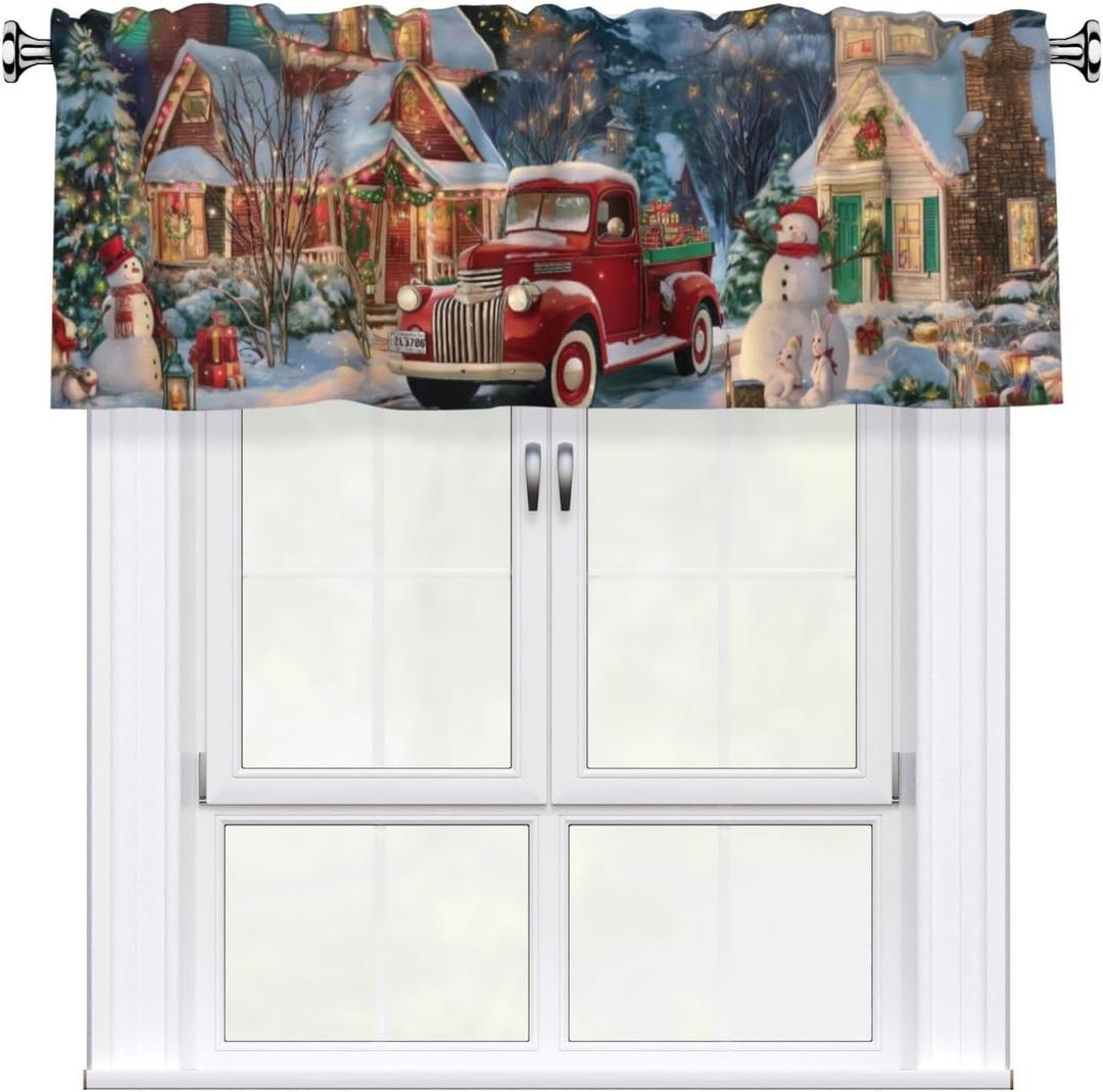 Worltoldb Christmas Red CarCurtain Valance Short Rod Pocket Window Treatment for Living Room Bedroom Kitchen Bathroom 1 Panel 54" W x 18" L