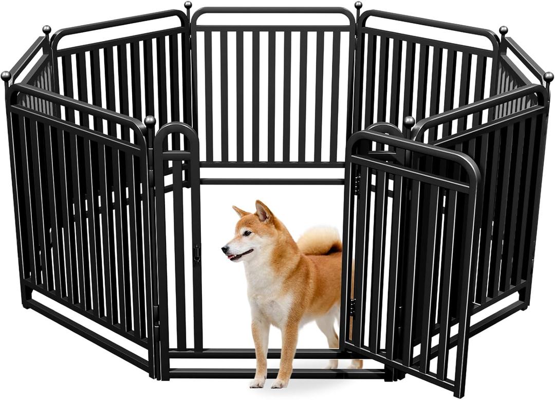 Puppy Playpen Dog Playpens Fence Outdoor Thickened Metal Tube, Low Threshold Dog Play Pen Indoors, 32" Height 8 Panels for Small/Medium/Large Dogs (Black)