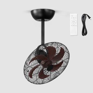 LEDIARY Wall Mount Fan with Remote 16 Inch Small Ceiling Fans with Plug in Cord, 6 Speed, Adjustable Tilt, Wall Mounted Fan Indoor Tabletop for Garage Shop Corner-Walnut
