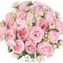 Mkono Peonies Artificial Flowers, Small Silk Flowers for Home Decor Indoor Fake Bouquet Faux Floral Arrangements Dining Table Centerpieces for Kitchen Bridal Wedding Party Decor Pink