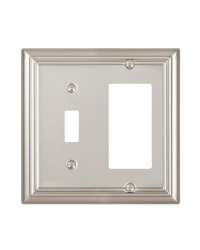 ZILLSEA Decorative Framed Design Switch Plates Outlet Covers, Duable Metal Wall Plates (Satin Nickel/1 Toggle/1 Decorator 1 Pack)