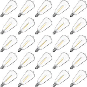 ST38 LED String Light Bulbs, 1.5 Inches Shatterproof LED Replacement Bulbs for Outdoor String Lights, 1Watt Equvanlent to 7Watt Incandescant Bulbs, E12 Screw Base, Warm White, 25Pack
