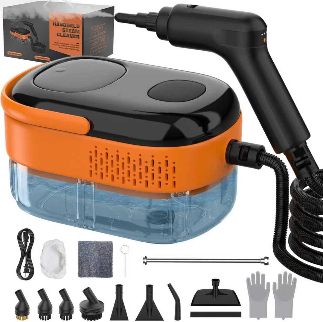 Steam Cleaner for Home & Car-Portable Handheld Steamer for Cleaning with 3-Level Handle, 15s Heat-Up, Large Tank, 16 Accessories - Clean Grease, Grout, Tile, Floor, Couch, Dirt, Furniture (Orange)