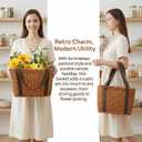 Wicker Shopping Basket with Handle, 12" x 8.5" x 6" Hand-Woven Picnic Basket, Open Top Market Harvest Basket for Food Storage, Kitchen Organization, Home Decor, Camping, Easter Eggs, Gifts