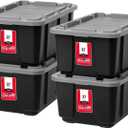 IRIS USA 4-Pack 27 Gallon Storage Bins with Lids |Made in USA| Heavy Duty Plastic Tote Containers for Truckbed Tool Box Organization, Large - Gray