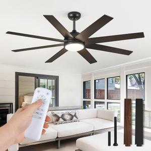 Ceiling Fans with Lights, 60 inch Black Ceiling Fan with Light and Remote, Outdoor Ceiling Fans for Living Room Patio, 6 Speeds, Reversible Quiet DC Motor, 3 CCT, Bi-color 8 Blades Ceiling Fans with Lights, 60 inch Black Ceiling Fan with Light and Remote, Outdoor Ceiling Fans for Living Room Patio, 6 Speeds, Reversible Quiet DC Motor, 3 CCT, Bi-color 8 Blades