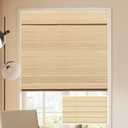 LUCKUP Cordless Bamboo Roman Blinds Shades for Indoor Windows-Blackout Room Darkening Roman Blinds with 6" Valance Cover Enhanced Privacy, 34" W x 64" H