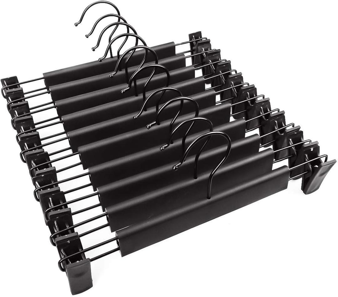 5 x 10 Pack Pants Hangers with Adjustable Non-Slip Clips Anti-Rust Hanging Hook for Trouser,Skirts,Jeans,Clothes Hangers Black