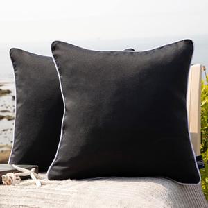 Phantoscope Pack of 2 Outdoor Waterproof Solid Throw Decorative Pillow Cover Decorative Square Outdoor Pillows Cushion Case Patio Pillows for Couch Tent Sunbrella (20''x20'', Black)