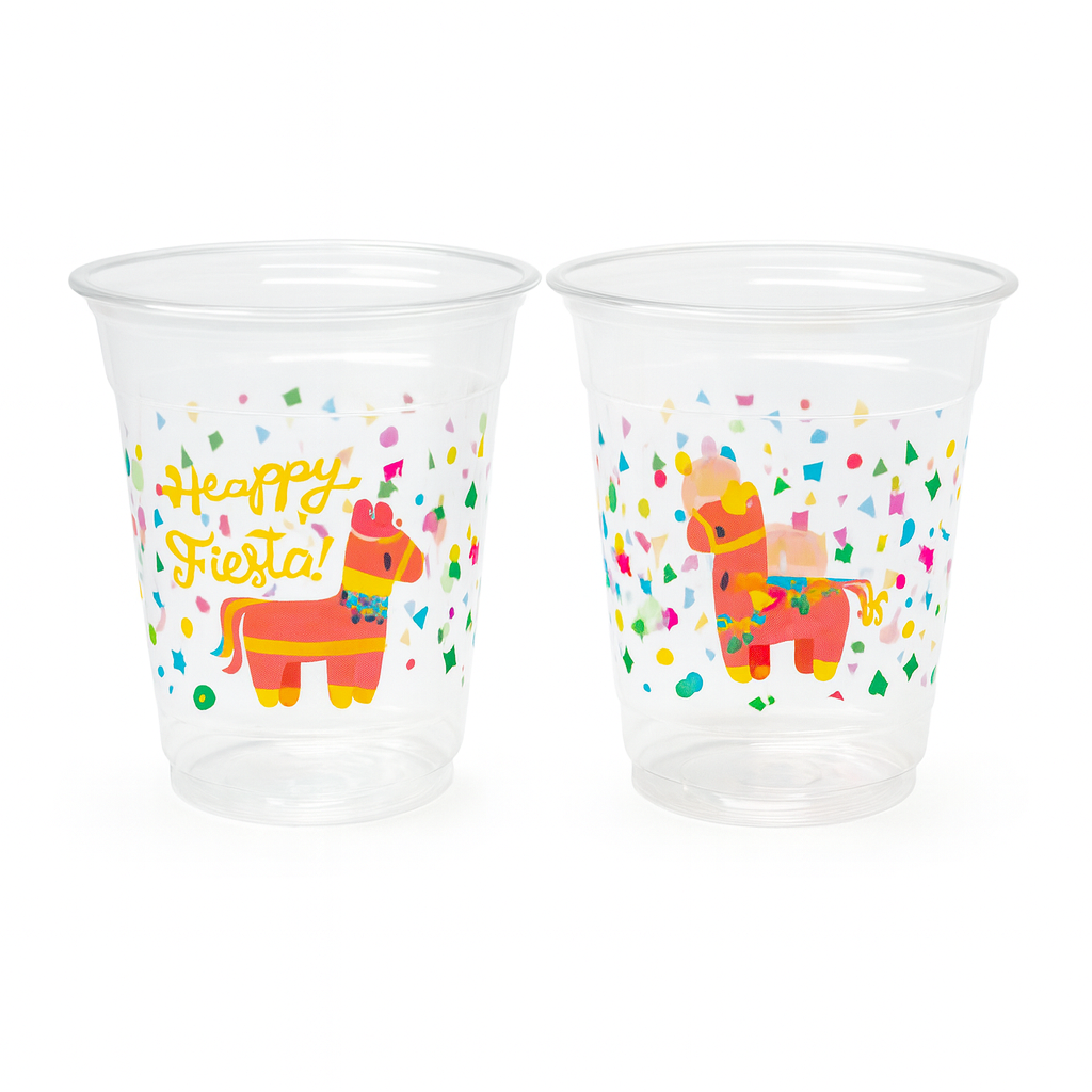 100 Pcs Disposable Cups 16 oz Fiesta Patterns Clear Plastic Drinking Cups Bulk for Holiday Birthday Wedding Juice Hot Cold Drinks Party Supplies