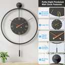 34.624 Inch Large Modern Decorative Oversized Pendulum Wall Clocks for Living Room,Big Minimalist Metal 3D Roman Numeral Dial,Classical Wall Clock With Walnut Pointers for Entryway,Dining Room Decor, Black Roman