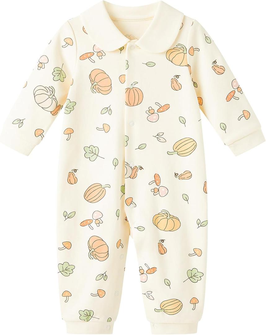 pureborn Baby Boys Girls Romper One-Piece Beach Outfit Summer Clothes 0-24 Months (3-6 Months, Pumpkin Long Sleeve)
