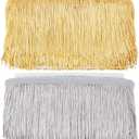 INFUNLY 2 Colors 10 Yards Sewing Fringe Trim 3.9 Inch Wide Chainette Fringe Trim Lace Nylon Fabric Tassel for Clothes Accessories Latin Wedding Dress DIY Craft Decoration Gold and Grey