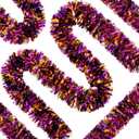 66 Ft Halloween Tinsel Garland, Mixed Color Glitter Tinsel Garlands Metallic Twist Hanging Streamers Decoration for Halloween Party Home Indoor Outdoor Decor Supply (Orange, Purple, Black)