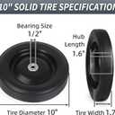 GICOOL 10" x1.75" Flat-Free Solid Rubber Tire and Wheel 1/2" Axle Bore Hole, 1.6" Offset Hub, 2 Pack, Black