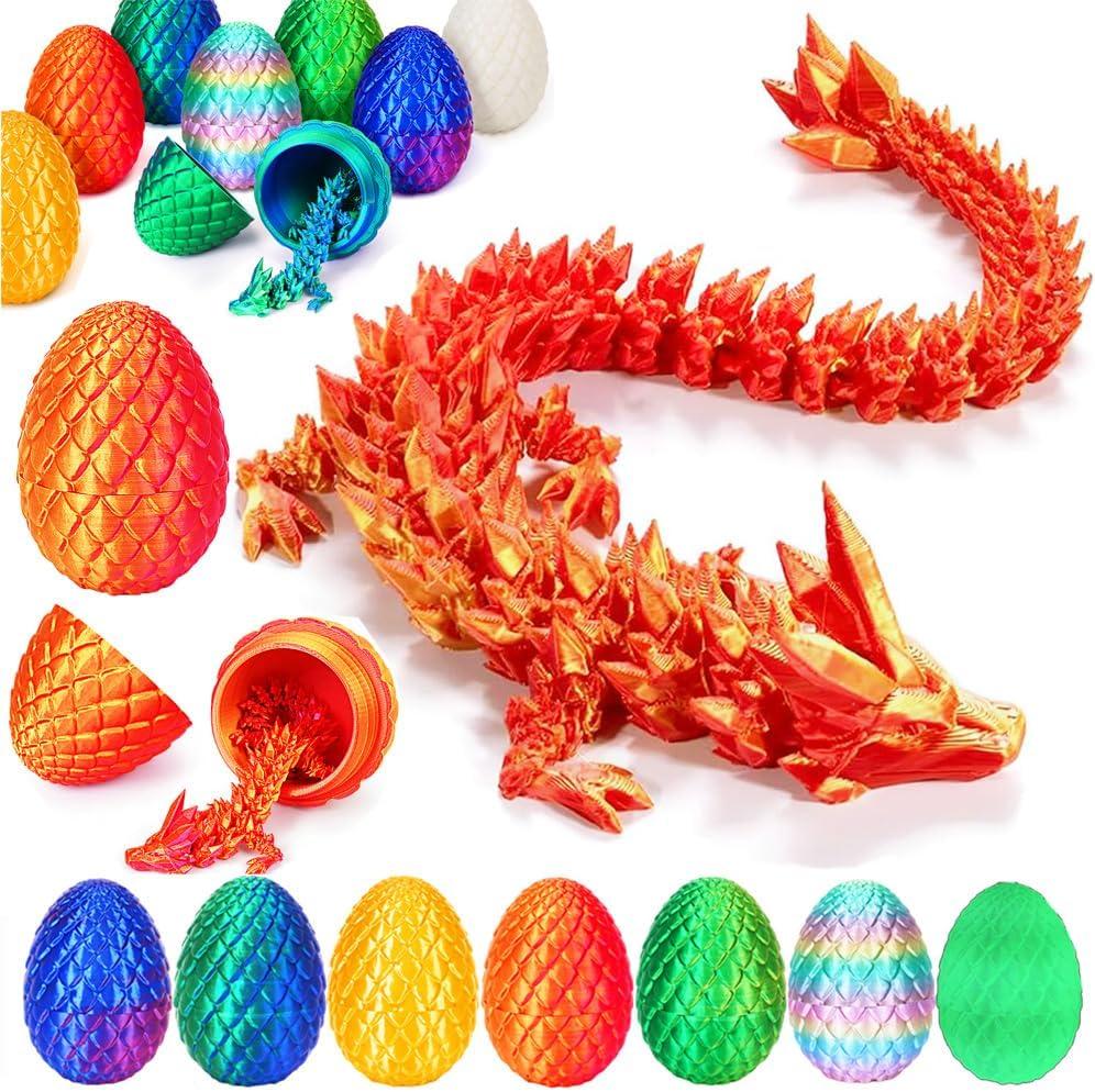 3D Printed Dragon Egg, Mystery Crystal Dragon Egg Fidget Toys Surprise, Articulated Crystal Dragon Eggs with Dragon Inside (Laser Red)