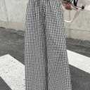 Womens Plaid Pants Black and White Checkered Skirt Pants Elastic Waist Wide Leg Flowy Palazzo with Pockets Casual Trousers (X-Large)