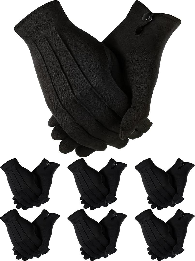 SATINIOR 6 Pairs Black Gloves for Men Usher Pallbearer Parade Nylon Gloves Costume Gloves for Funeral Formal Cosplay Party