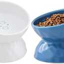 AOMRYOM Raised Cat Food Bowl, Ceramic Elevated Tilted Cat Bowls, Pet Bowl Dish Set for Cats and Small Dogs, Protect Cat's Spine, White & Blue, Dishwasher and Microwave Safe 1 Pack