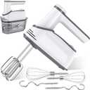 Cordless Electric Hand Mixer: 12 Speeds Powerful Handheld Mixer with 6 Stainless Steel Attachments (2 Beaters, 2 Dough Hooks, 2 Whisks), Snap-On Storage Case & Eject Button (White)