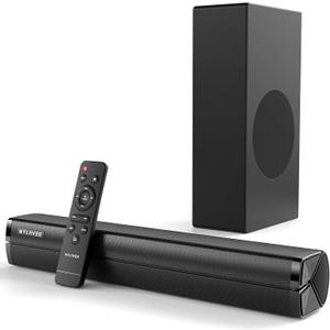 Nylavee Sound Bar - Hi-Fi Stereo Soundbar with Subwoofer, 80w Peak Power, Deep Bass Boost, 16-inch Small Bluetooth Sound Bar with HDMI-ARC, Coaxial, AUX Connection for TV, Computer, Projector