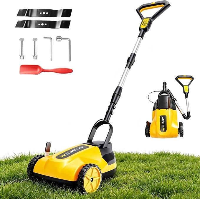 Wilibut 20v Battery 9" Cordless Lawn Mower Brushless Motor Small Push Mower