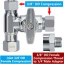 YUHX Brass Angle Stop Add-A-Tee Valve, 3/8 Inch Compression Outlet Easy Connect 3 Way Diverter 3/8"x3/8"x1/4" or3/8"Ice Maker RO System T