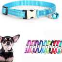 Extra Small Dog Collar with Bell, Reflective Nylon Metal Buckle Quick Release Puppy Collars for Little Pet Male Dogs Boy Cat Kitten Animal, Light Blue XS (XS for Neck 7.5-11")