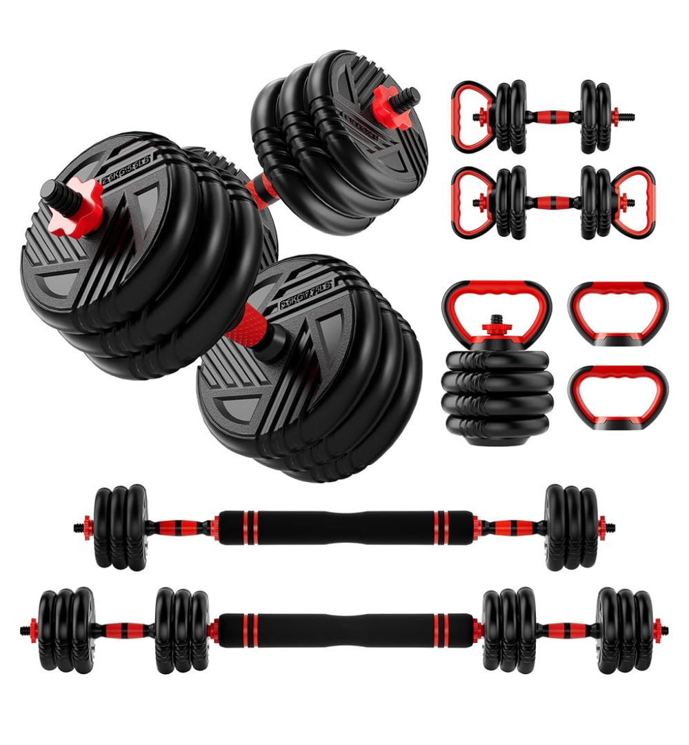 Adjustable Dumbbell Set, 10/20/30/45/70/90lbs, 5 in 1 Multi-Function Dumbbells Set Converts to Barbell & Kettlebell, Weight Set for Home Gym Workout, Suitable for Men/Women Strength Training