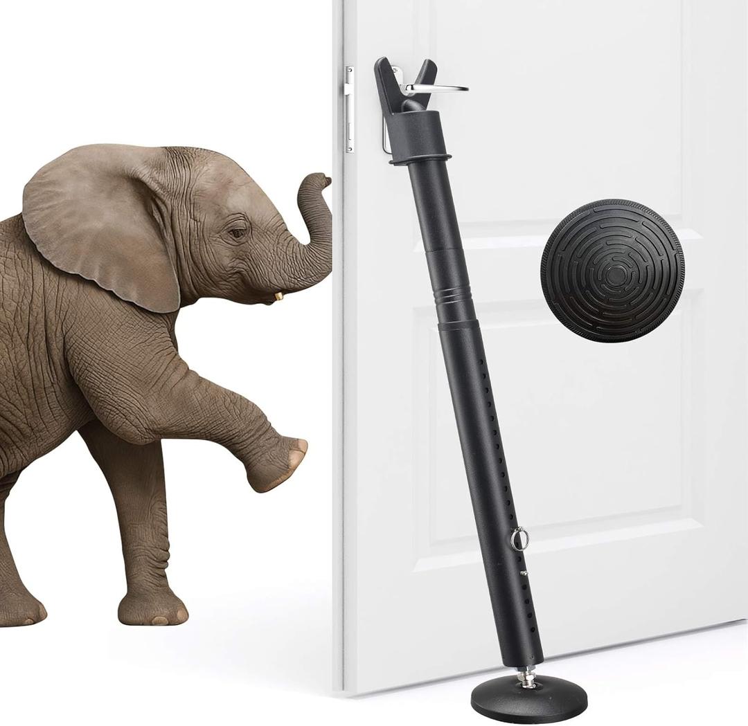 Door Security Bar - Upgraded Anti-Slip Base, Heavy Duty Burglar Door Stopper Stick, 28-52" Adjustable Barricade Safety Jammer Stoper for Front Door Patio Sliding Glass Window, Black (Pack of 1)