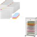 Caydo 32 Pieces Scrapbook Tabbed Dividers with 12x12 Paper Storage Organizer-10 Tier Rolling Storage Cart with Drawer and Table Workstation, Scrapbook Paper Storage for Craft Room Home