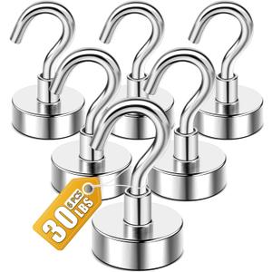 DIYMAG Magnetic Hooks, 30lbs+ Magnet Hook 2026 Cruise Cabin Ship Essentials N52 Heavy Duty Strong Magnets Refrigerator Fridge Hanging for Classroom Beach Vacation Kitchen Grills Home 6 Pack (Silver)
