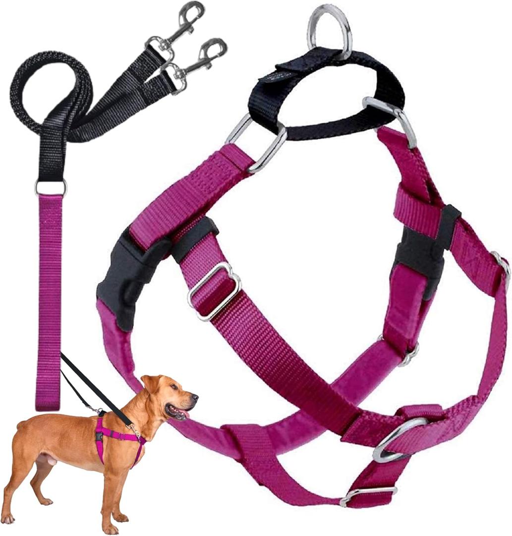 2 Hounds Design Freedom No Pull Dog Harness, Adjustable Harness and Leash Set, Easy Walking & Comfortable Control, Made in USA, Raspberry, Size: 5/8" MD (Chest 24"- 28")