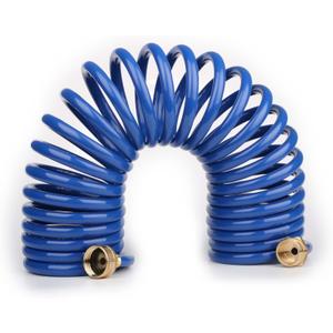 EVA Coil Garden Hose for Gardener: Retractable Self Coiling Hoses with 3/4" GHT Solid Brass Fittings - Kink Free and Flexible for Home and Garden Yard (25FT, Blue)