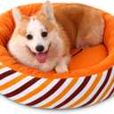 Halloween Donut Round Dog Bed and Cat Cushion for Small Medium Dogs, Calming Dog Beds, Pumpkin Cat Beds for Indoor Cats, Fits up to 15lbs Pet,Dog Decorations Pet Gifts(Small,20"x20") 
