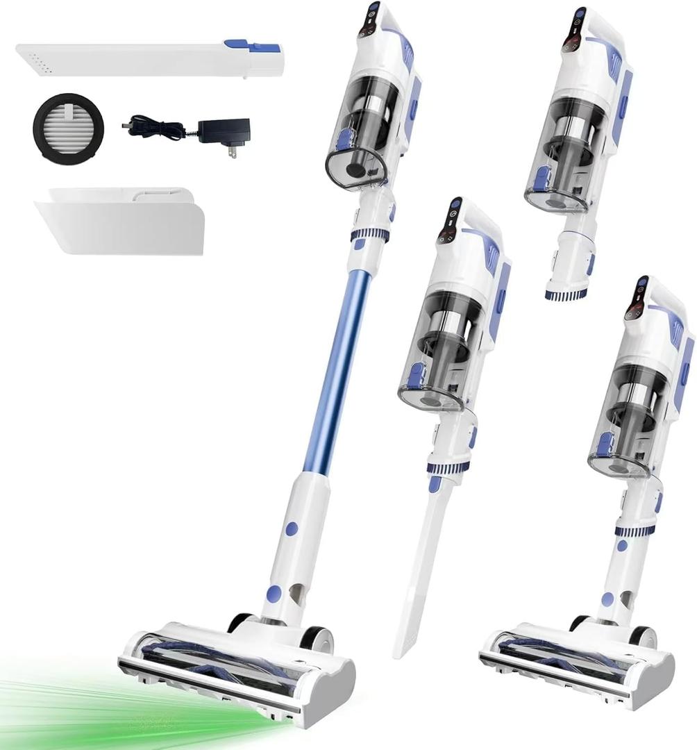 Whall Cordless Vacuum Cleaner, Upgraded Strong Suction Brushless Motor Cordless Stick Vacuum Cleaner, Lightweight Handheld Vacuum for Home Pet Hair Carpet Hard Floor, up to 55mins Runtime,Blue