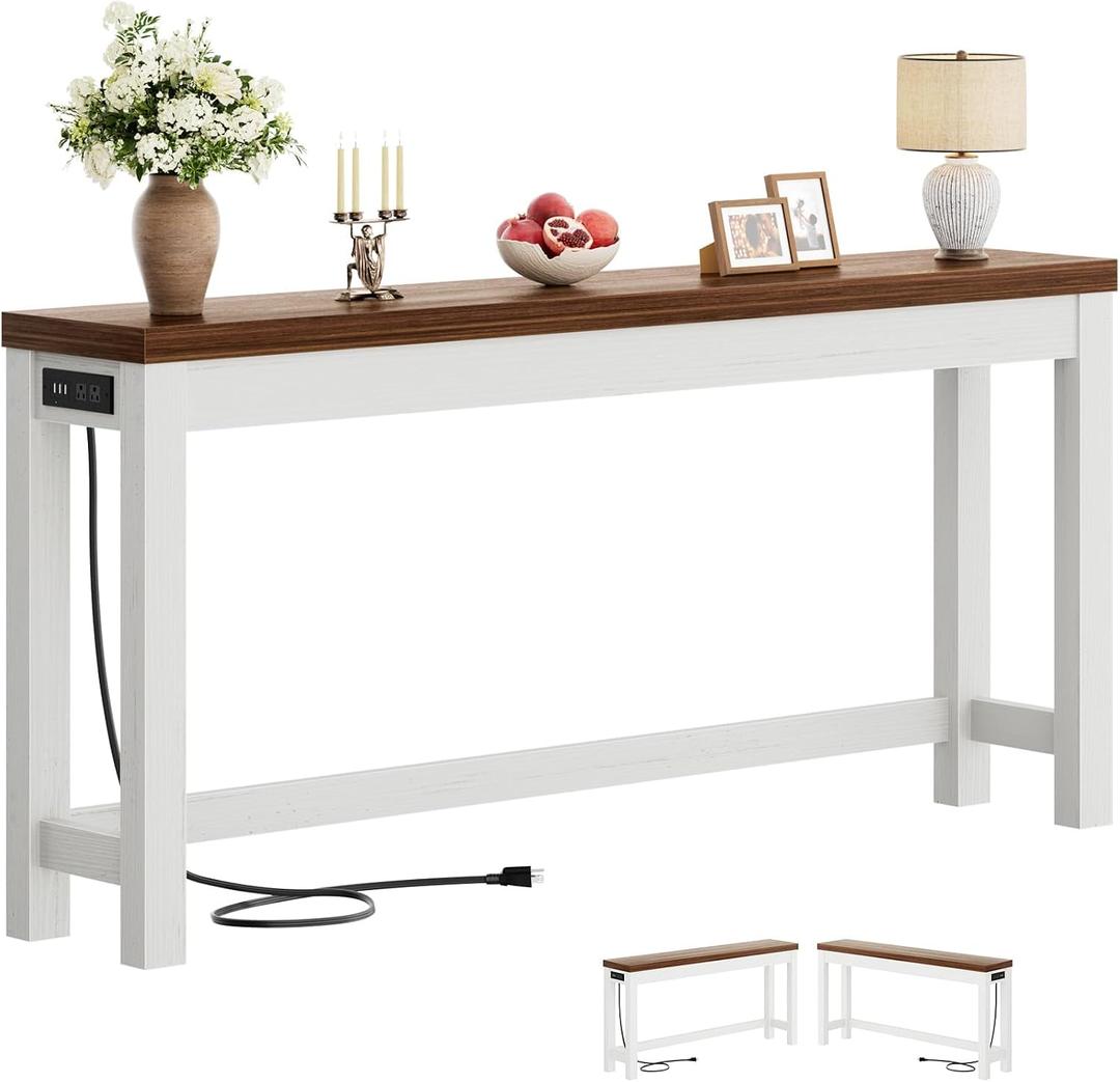 Cyclysio 63" Console Table with 2 AC Outlets & 3 USB Ports, Rustic Oak
Farmhouse Entryway table with Charging Station, 13.8" Deep Long Sofa Table Behind Couch for Hallway, Living Room, Home Office