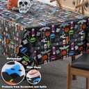 Newbridge Halloween Party Ghosts and Bats 52 x 70 Inch Rectangle Vinyl Tablecloth with Flannel Backing, Spooky Black Ghost and Bat Print, Easy Care Wipe Clean Table Cover