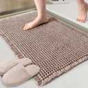 ZALL Tan Waffle Bath Mat, Super Absorbent Non Slip Bathroom Rug, Brown 18x30 inch, Machine Washable Ultra Soft Floor Mats