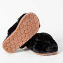 Enteer Girls Fluffy Slippers Memory Foam Soft Plush Cross Band House Shoes Indoor Outdoor Slip On (Black)