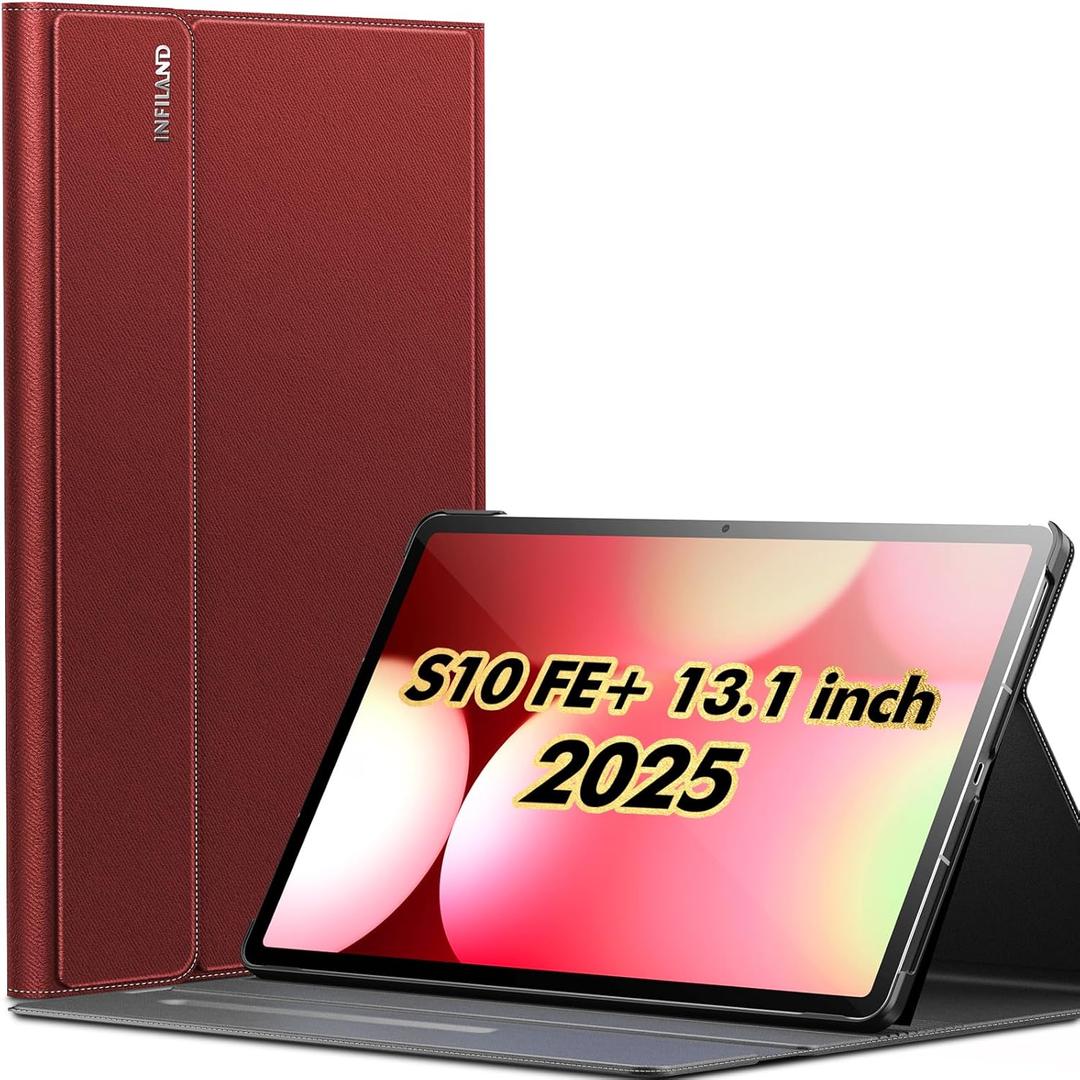 INFILAND Case for Samsung Galaxy Tab S10 FE Plus 5G, Slim Multi-Angle Stand Cover with S Pen Holder for Galaxy Tab S10 FE+ 13.1 Inch (SM-X620/SM-X626B) 2025 Tablet Auto Wake/Sleep (Red)