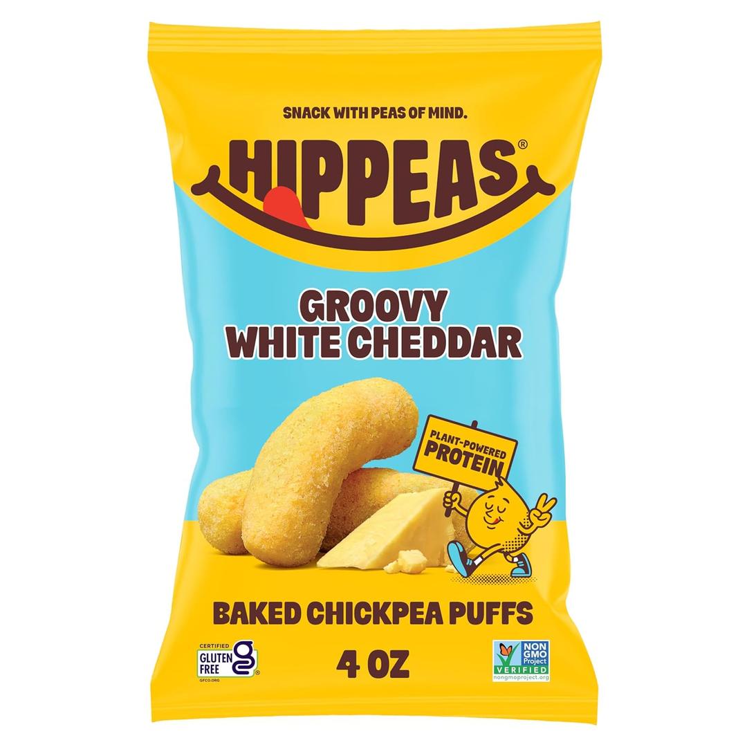 Hippeas Chickpea Puffs, Vegan White Cheddar, 4 Ounce (Pack of 1), 4g Protein, 3g Fiber, Vegan, Gluten-Free, Crunchy, Plant Protein Snacks (EXP 02/15/27)