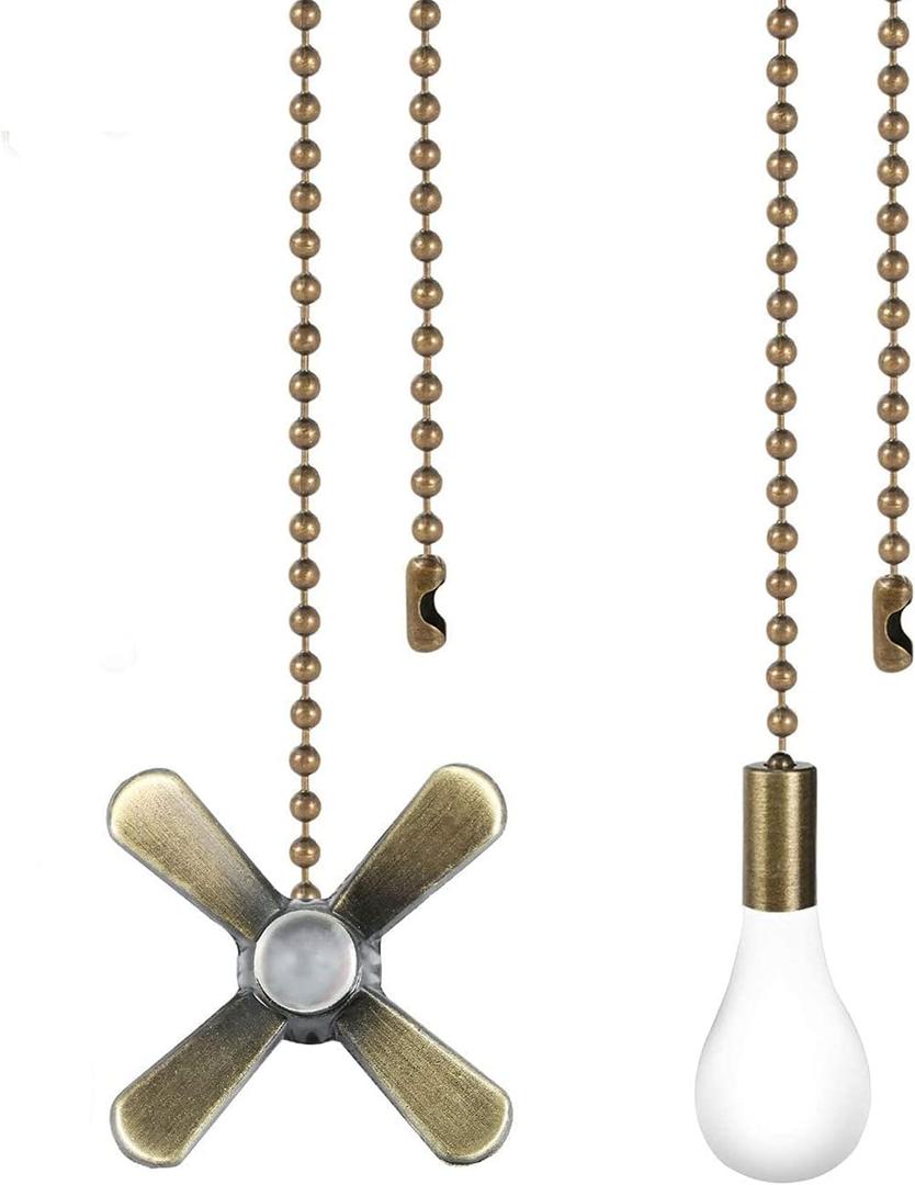 8 x 2PCS Ceiling Fan Pull Chain, Bulb and Fan Pattern Pull Chain Extension, Ceiling Fan Pull Chain Extender, Light Fan Pulls Chain with 12 Inches 3mm Diameter Beaded Ball Connector, Bronze