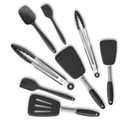 Silicone Spatulas Set Turners Tongs Cooking Utensils Set High Heat Resistant Kitchen Scraper Spatulas for Cooking Mixing Baking BPA Free Dishwasher Safe, (See through Grey/Black)